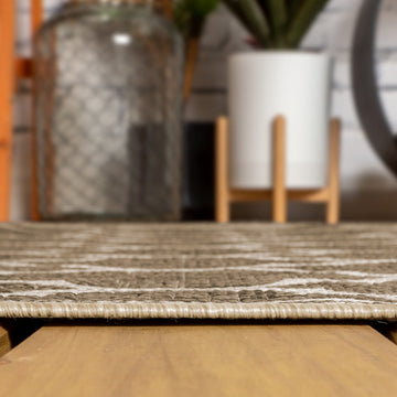 Trebol Moroccan Trellis Textured Weave Indoor/outdoor Round Rug
